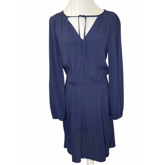Reformation Dresses & Skirts - Reformation V Neck Long Sleeve Dress Navy Blue Size 6 Pockets